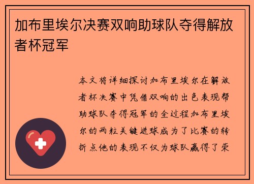 加布里埃尔决赛双响助球队夺得解放者杯冠军